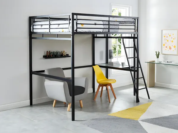 Vente-unique - CASUAL Bett Metall Grau - B 146 cm x H 197 cm x L 254 cm