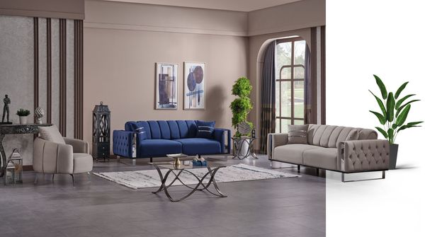 Sitzgruppe/Sofa Set - Wohnzimmergarnitur "Nox" 3+3+1-Hellgrau