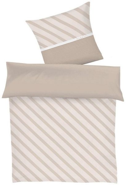 bugatti Bettwäsche Satin-Wende-Bettwäsche BAGI, 155 x 220 cm, Beige, Baumwolle, 2 teilig, Braun, mit Reißverschluss