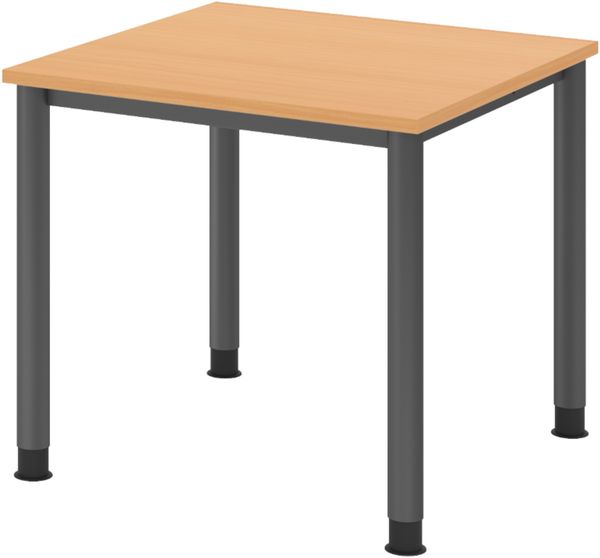 bümö höhenverstellbarer Schreibtisch H-Serie 80x80 cm in Buche, Gestell in Graphit - PC Tisch für's Büro manuell höhenverstellbar, Computertisch verstellbar, HS-08-6-G