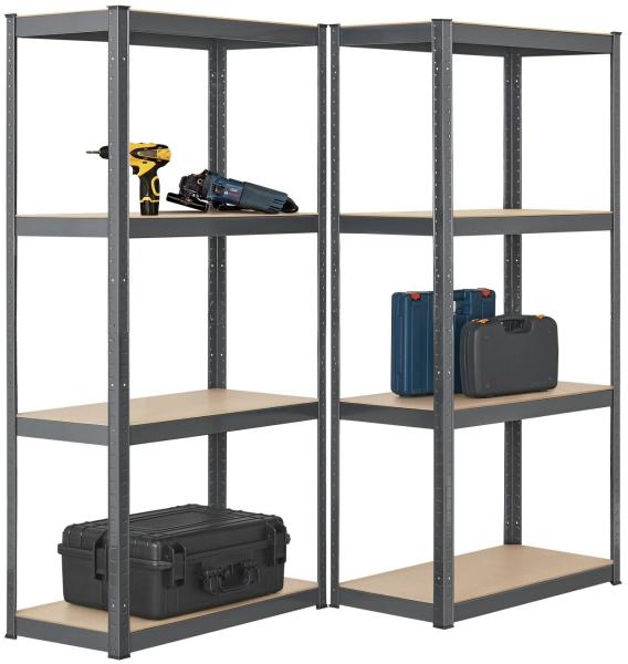 Juskys Lagerregal Easy 2er Set - Schwerlastregal 160x80x40 cm | 8 Böden | 640 kg | Metall verzinkt | Steckregal Kellerregal Metallregal Grau