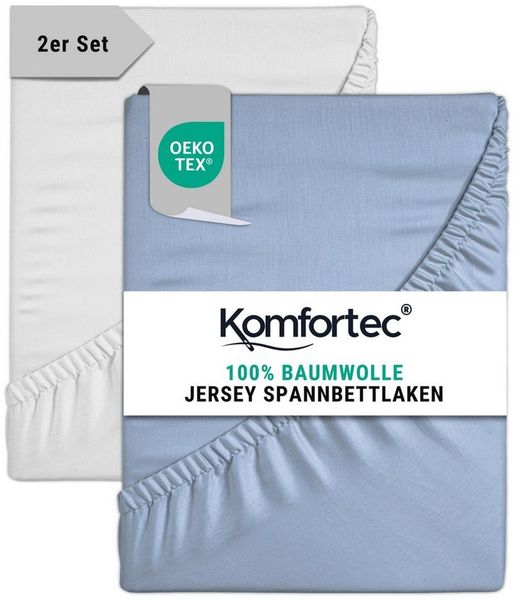 Komfortec Spannbettlaken Jersey Mehrfarbig, 100% Baumwolle, Gummizug: Rundum, (2 Stück), OEKO-TEX® Standard 100 Zertifisiert, für Matratzen bis 25 cm Höhe
