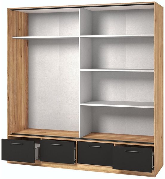 Lomadox Schwebetürenschrank BIRMINGHAM-83 200 cm breit, Eiche mit schwarz