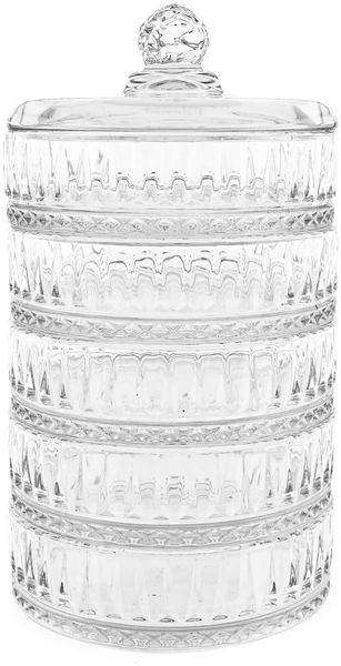 5-stöckige Glasschalen-Set mit Deckel - Patisserie mit elegantem Riffle-Design