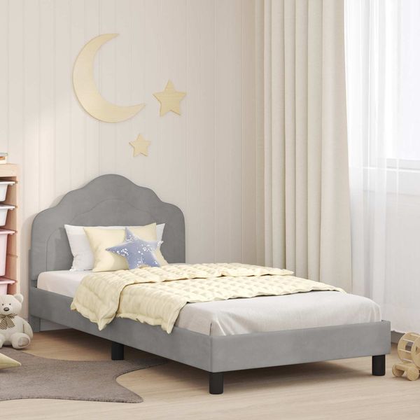vidaXL Kinderbettgestell mit Kopfteil Hellgrau 80 x 200 cm Samt 42010943