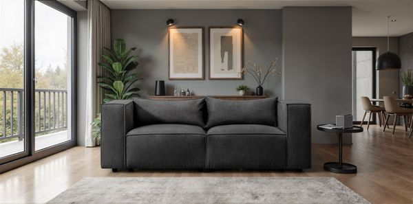 Sofa Designersofa NEVIO 2-Sitzer in Stoff Lincoln Schwarz
