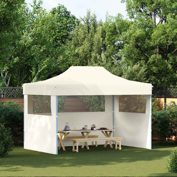 vidaXL Profi-Partyzelt Faltbar mit 3 Seitenwänden 3×4m Stahl Creme 48893