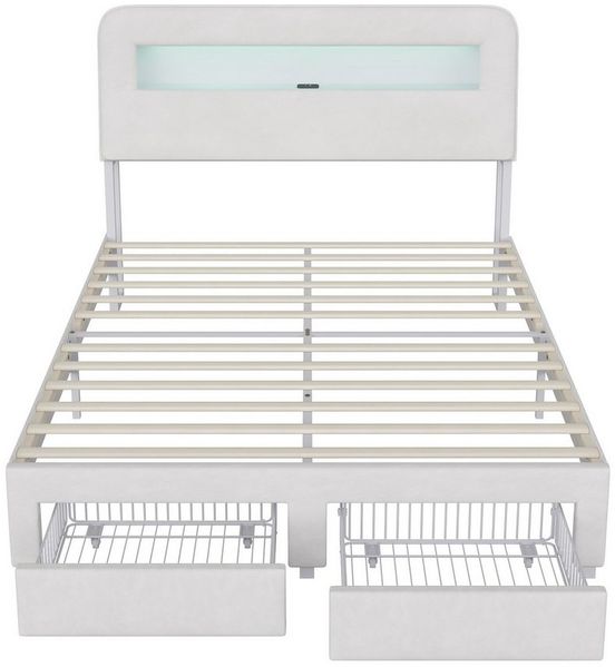 Gdood Polsterbett LED Doppelbett Stauraumbett, mit Ladefunktion (1-tlg, Mit Zweiextra große Schubladen), Mit LED-Beleuchtung, USB & TYPE-C Anschlüsse, Samt, 140x200 cm