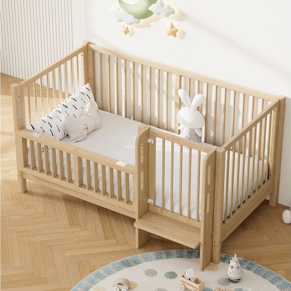 STILVORA Babybett umwandelbar in Kinderbett & Anstellbett aus Kiefer Massivholz, Für Babyzimmer, Elternschlafzimmer und Kleinkindbereiche