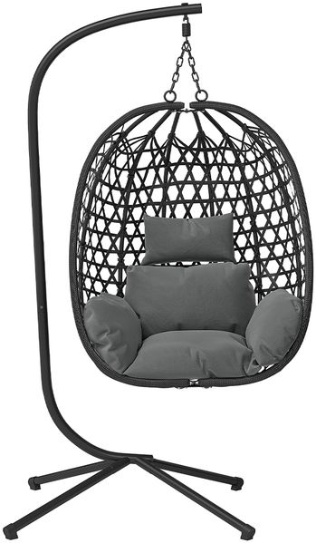 STEELSØN 'Sarin' Hängesessel mit Metallgestell, höhenverstellbar und faltbar, wetterfest, Polyrattan, dunkelgrau/schwarz, bis 150 kg belastbar, inkl. Kissen Bild 11