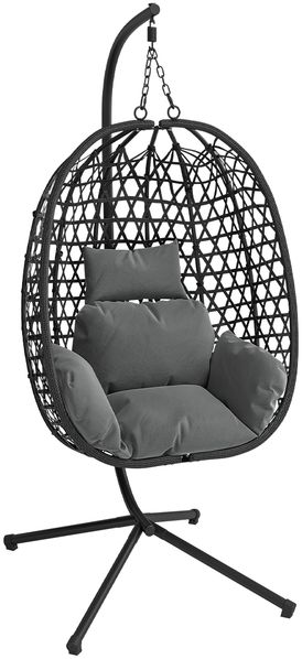 STEELSØN 'Sarin' Hängesessel mit Metallgestell, höhenverstellbar und faltbar, wetterfest, Polyrattan, dunkelgrau/schwarz, bis 150 kg belastbar, inkl. Kissen Bild 10