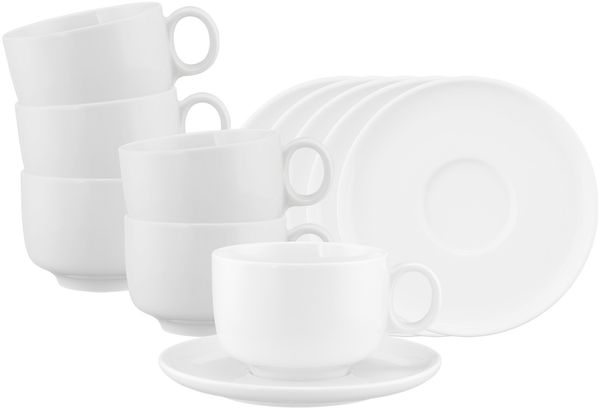 Seltmann Weiden Sento Home Milchkaffeetasse mit Untertasse 350 ml 6er Set Weiß