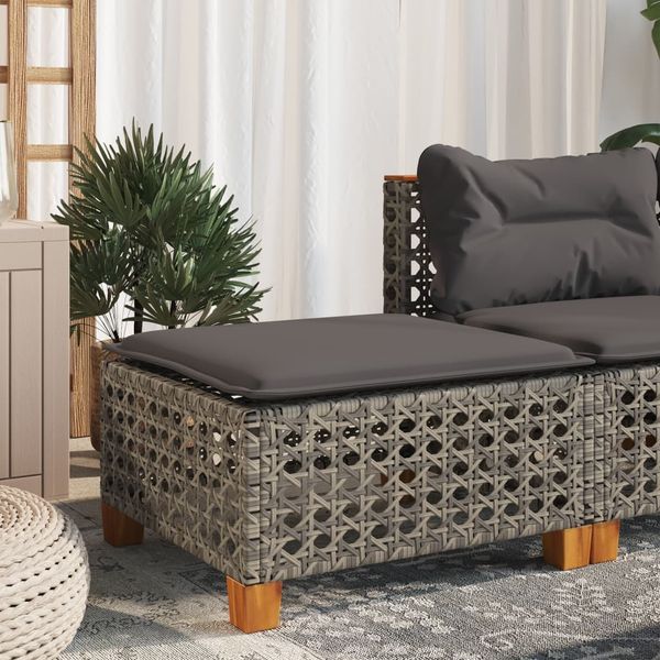 vidaXL Gartenhocker mit Kissen Grau 63,5x56x32 cm Poly Rattan 365933