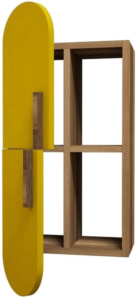 Dmora Regal Nesat, Gestell, Wandregal, Mehrzweckregale, 35x22 h60 cm, Walnuss und Gelb