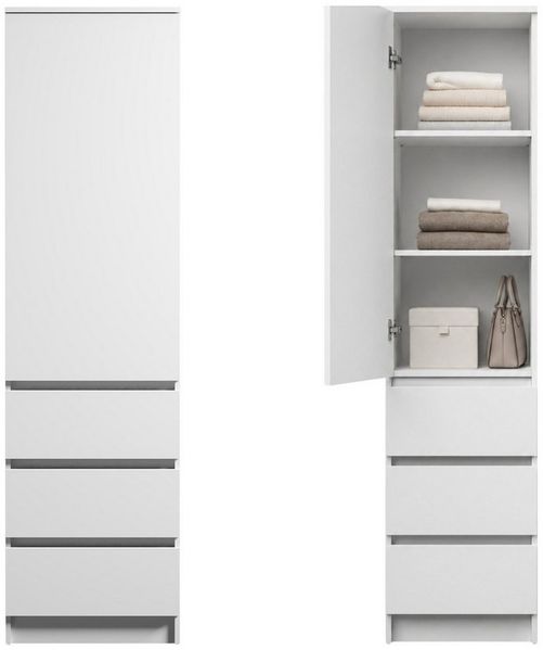 Home Collective Kleiderschrank Garderobenschrank Mehrzweckschrank Schrank, viel Stauraum & vielseitig (50 x 41 x 181 cm (BxTxH), Garderobe Schlafzimmer Büro Flur) Hochschrank mit 2 Einlegeböden und 3 Schubladen, weiß