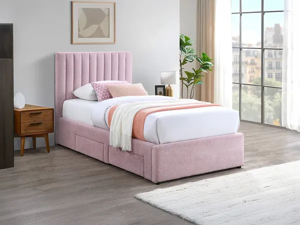 Vente-unique - SARAH Bett Stoff Puderrosa - B 205,5 cm x H 110 cm x L 104 cm