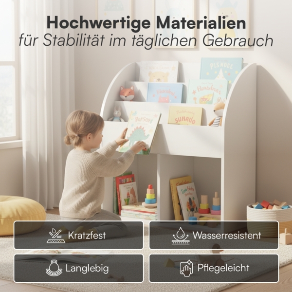 Bellabino 'Koro' Kinderbücherregal, weiß, Kinderregal mit 3 Fächern für Bücher und 2 Fächern für Aufbewahrungsboxen Bild 5