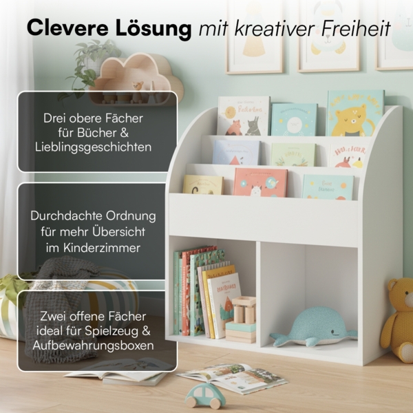 Bellabino 'Koro' Kinderbücherregal, weiß, Kinderregal mit 3 Fächern für Bücher und 2 Fächern für Aufbewahrungsboxen Bild 4