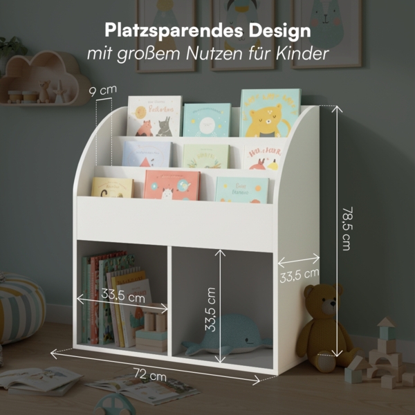 Bellabino 'Koro' Kinderbücherregal, weiß, Kinderregal mit 3 Fächern für Bücher und 2 Fächern für Aufbewahrungsboxen Bild 7