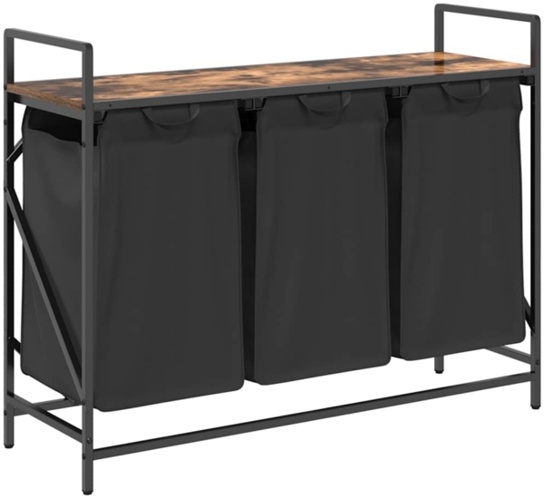 vidaXL Wäschekorb 3 Fächer mit Ablage Räuchereiche 859062