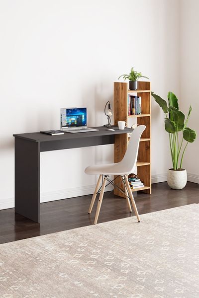 Schreibtisch mit Bücherregal 45 x 30 cm Spanplatte Grau 89866652 [en. casa]