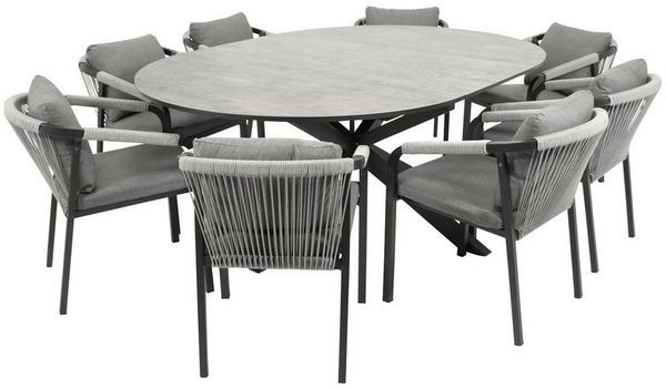DEGAMO Garten-Essgruppe LYON im Rope-Design, (8-tlg, 8 Sessel, 1 Tisch)