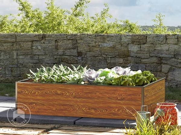 GFP HALFSIZE Aluminium Hochbeet - Platzsparendes & Stabiles Gartenbeet in Holzoptik - 195 x 99 x 39 cm - Ideales halbhohes Modell für Familien-Gartenspaß