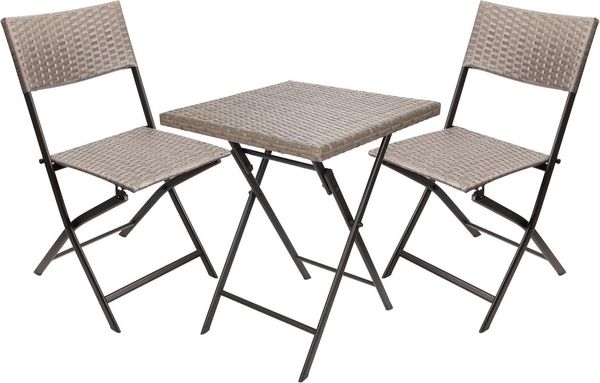 BRUBAKER Balkonset Toskana mit Tisch und Stühlen - Wetterfest klappbar und platzsparend, (Braun Grau, 1-tlg, Bistroset mit Klappstühlen), Polyrattan Balkonmöbel Set - Sitzgruppe für Balkon Terrasse Garten