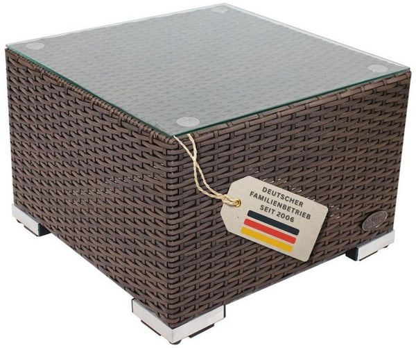 RS Trade 'Toscana' Beistelltisch mit verstärktem Alu-Gerüst, Polyrattan, Braun, 50 x 50 x 32 cm
