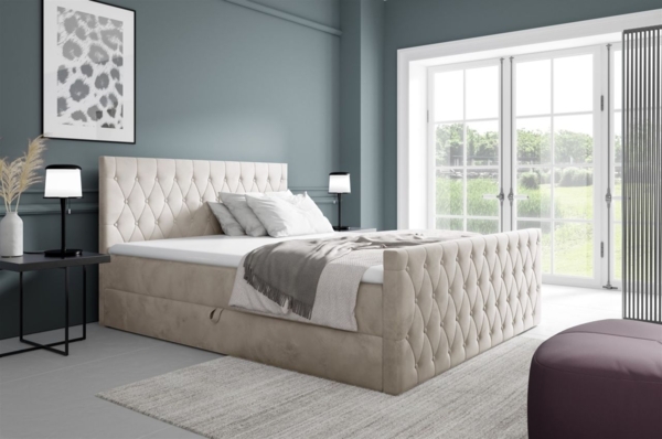 Boxspringbett Schlafzimmerbett ASHER 120x200cm in Stoff Fresh Altweiß