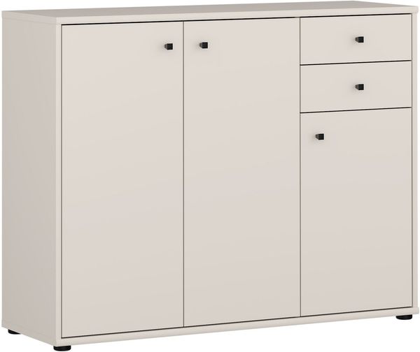 Forte TEMPRA 2 Kommode 100 110, Moderne Kommode 3-türig, 2 Schubladen, Schlafzimmer, Wohnzimmer, Büro, Holzwerkstoff, Kaschmir|Beige, 108,8 cm breit x 85,5 cm hoch x 34,8 cm tief