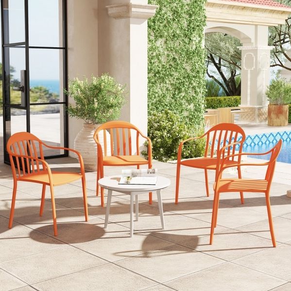 Gartenstuhl 4er-Set 57 x 54 x 78 cm – stapelbare Balkonstühle aus Kunststoff mit Armlehnen, rot