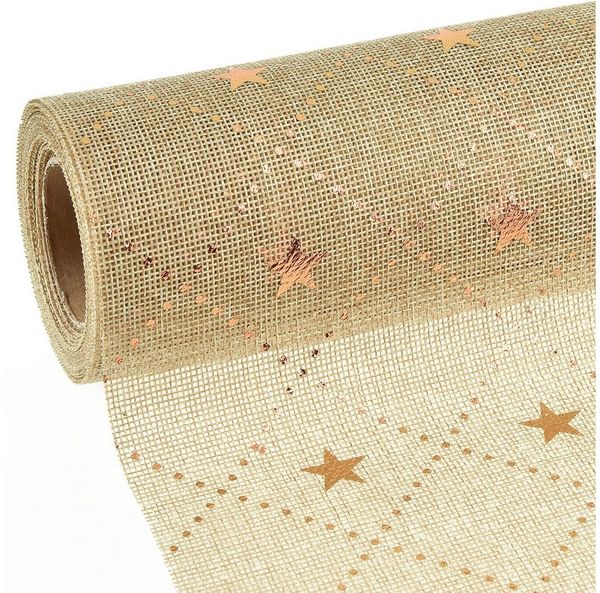Viana Tischläufer Weihnachts Tischläufer Glänzende Sterne Gold 48cm x 4,5m -