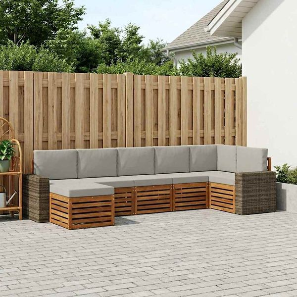 vidaXL Ecksofa Set mit Kissen 7 pcs Natürlich und Hellgrau 3384637