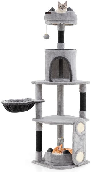 Kratzbaum groß Katzenbaum mit Hängematte Höhle Plattformen Grau 41 x 40 x 144 cm