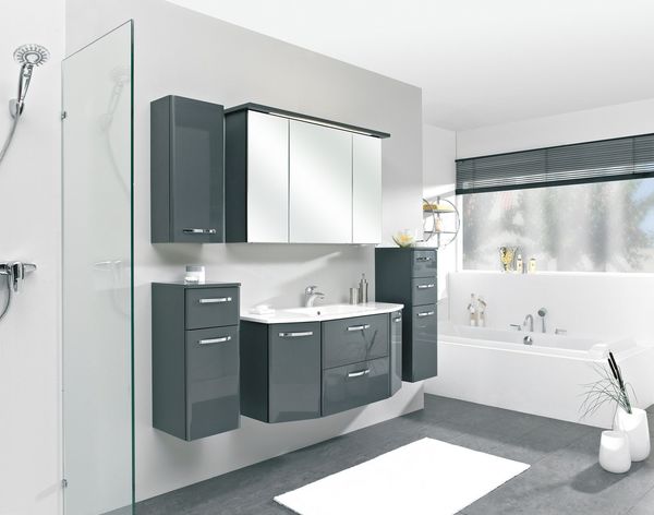 Saphir Badmöbel-Set Quickset 327 5-teilig, Waschplatz und LED-Spiegelschrank, (Set, 5-St), Anthrazit Hochglanz, inkl. Türdämpfer, 8 Türen, 1 Klappe, 4 Schubladen