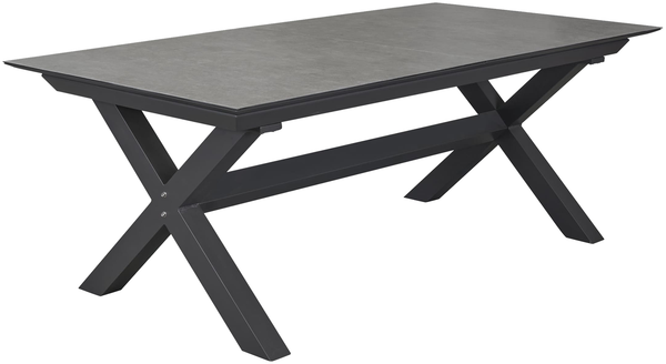 VANCOUVER Ausziehtisch 100x200, Platte: Glaskeramik in Beton Optik Gestell: X-Fuß Aluminium anthrazit