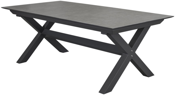 VANCOUVER Ausziehtisch 100x200, Platte: Glaskeramik in Beton Optik Gestell: X-Fuß Aluminium anthrazit