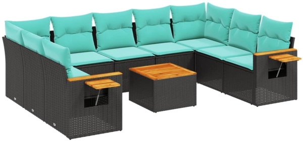 vidaXL 10-tlg. Garten-Sofagarnitur mit Kissen Schwarz Poly Rattan 3227121