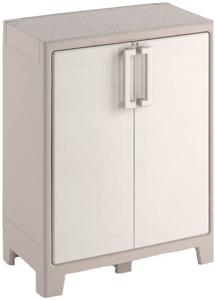 Dmora Gartenschrank Grimsby, Gartenmöbel, Mehrzweck-Gartenschrank, Container für Balkon oder Garage, Made in Italy, 80x44 h100 cm, Sand