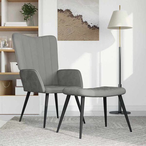 Relaxsessel mit Hocker Hellgrau Samt, Drehbar [327688]
