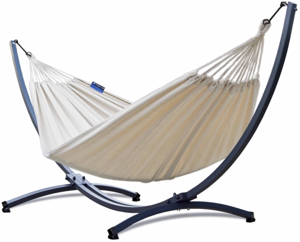 Potenza Hängematte mit Gestell – 220kg für 2 Personen, Hängematte- 220x160, 200kg, Cocoon XXL Ecru