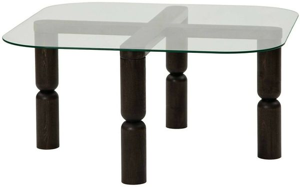 Dmora Wohnzimmertisch Gran, Niedriger Wohnzimmertisch, Kaffeeregal, Couchtisch für Sofa, 80x80h40 cm, Anthrazit und Transparent