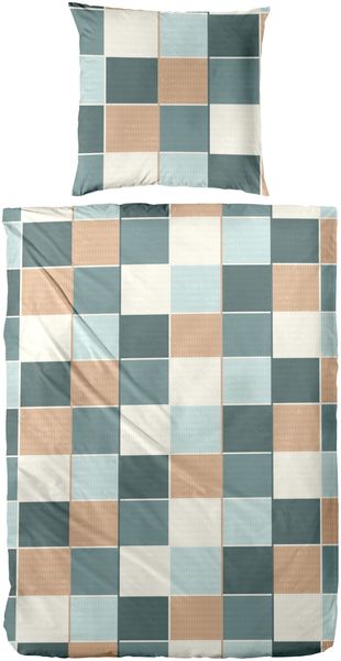 Primera Feinbiber Bettwäsche 135x200 Karo weiß sand blau 173108-51