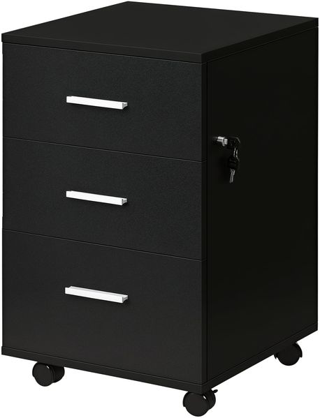 Vinsetto Büroschrank auf Rollen, 3 Schubladen, abschließbar, 40 x 40 x 61,5 cm, Schwarz