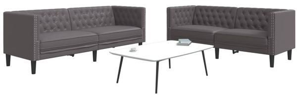 vidaXL 2-tlg. Chesterfield-Sofa-Set Grau Kunstleder 3209277