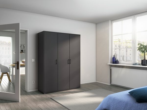 Rauch Möbel 'Voyager' Kleiderschrank, Holz, Grau Metallic, Zubehör Premium, Breite 140 cm | ohne Schubladen