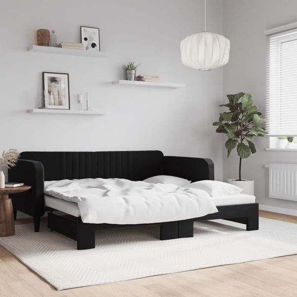 vidaXL Tagesbett Ausziehbar Schwarz 90x190 cm Samt 3197078