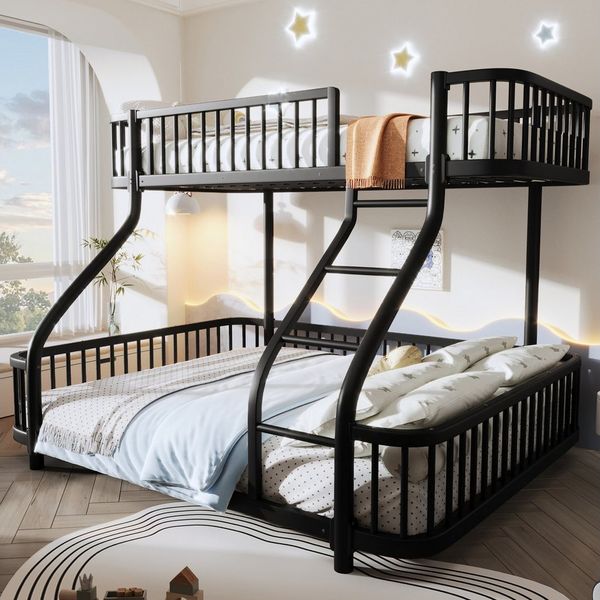 Flieks Etagenbett, Kinderbett Metallbett 90+140x200 cm mit Schutzgitter Schrägleiter