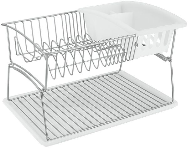 METALTEX Geniustex 45 x 31 x 28 cm - Spülkorb mit Abtropfschale und Bestecksammler, silber/transparent, Polytherm / Geschirrkorb / Abtropfgestell